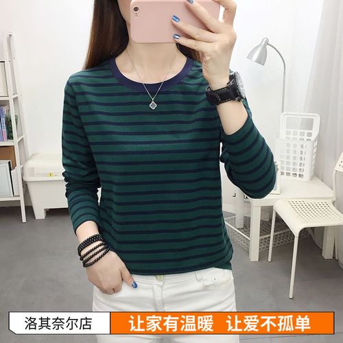 大碼寬松長袖t恤女裝中老年媽媽條紋打底衫早秋裝洋氣上衣服批發(fā)